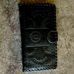 Black Tooled Leather Travel Wallet NWOT